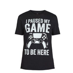 I Paused My Game Men’s Graphic Tee Black (S–M) Gamer Shirt